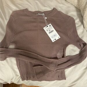Zara Ribbed Long Sleeve Top in Mauve